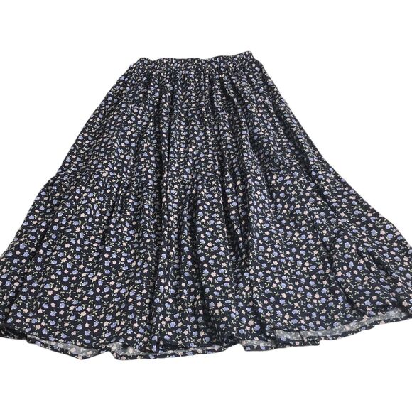 Vintage Enywear Enytime Skirt OS Petite Blue Floral Tiered Midi Cottagecore Boho - Picture 10 of 14